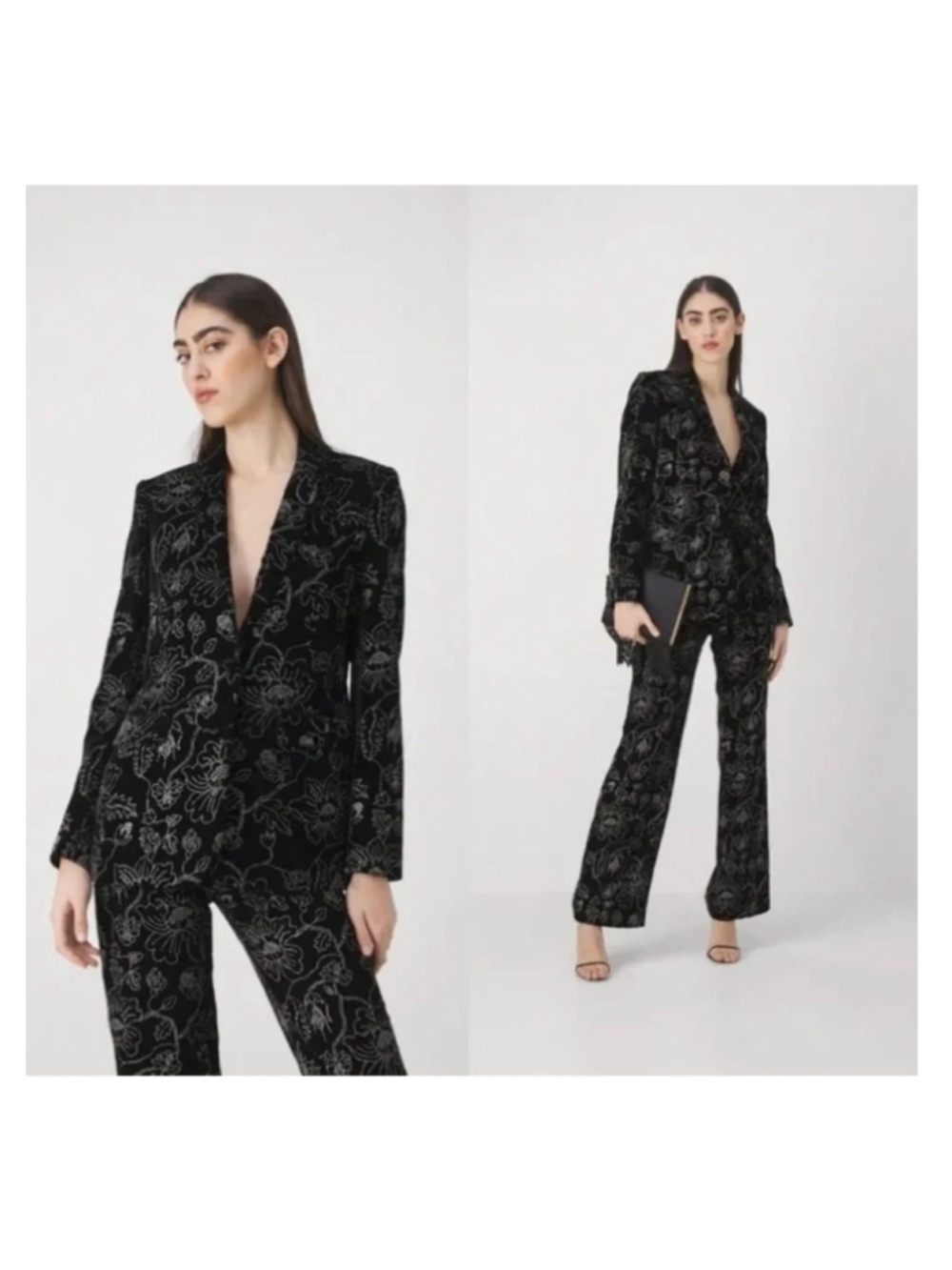 Women's The Kooples Floral Velvet Pantsuit Black Silver Size XS - Picture 2 of 13